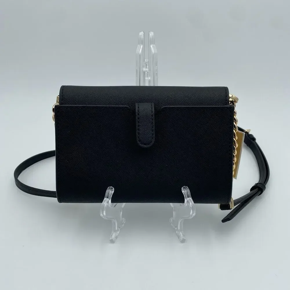 Michael Kors Jet Set Travel Crossbody Black Saffiano Leather Organizer Wallet